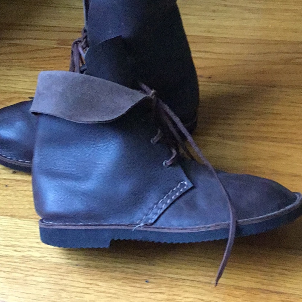 ITALIAN Leather Boho Hippie Minimalist Brown Booties - Picture 7 of 8